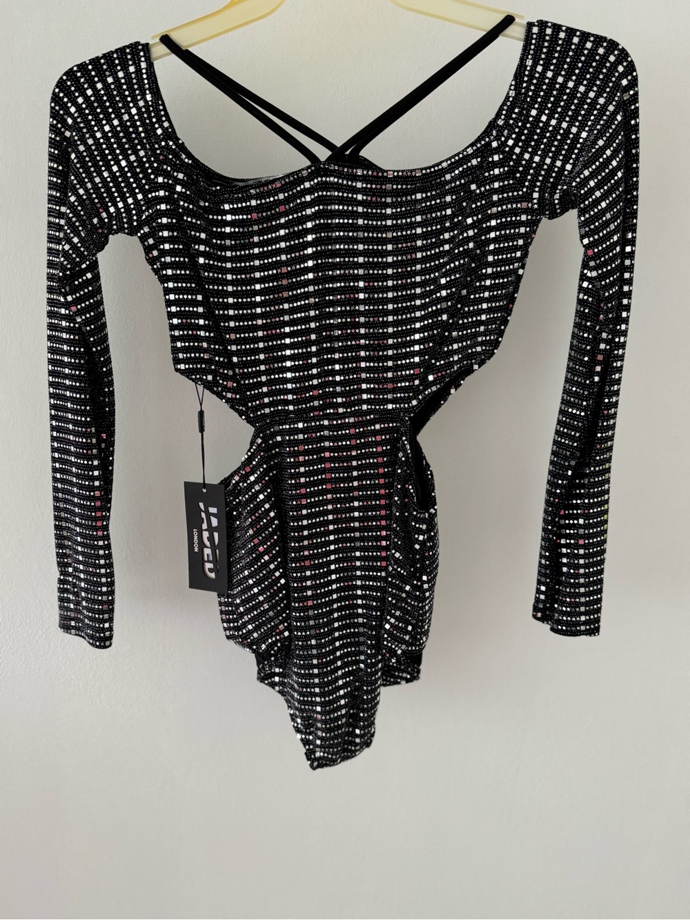 Jaded London Black Rhinestone Long Sleeve Bodysuit - Picture 2 of 2